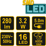 Darbo lempa su laidu | 16 SMD LED 3,2W, 220V (82699)