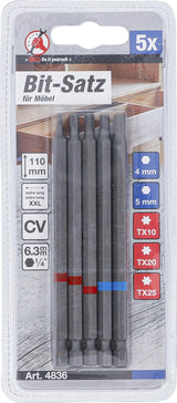 Набор бит | 6,3 mm (1/4") | шестигранник, Torx | 110 mm | 5 шт.