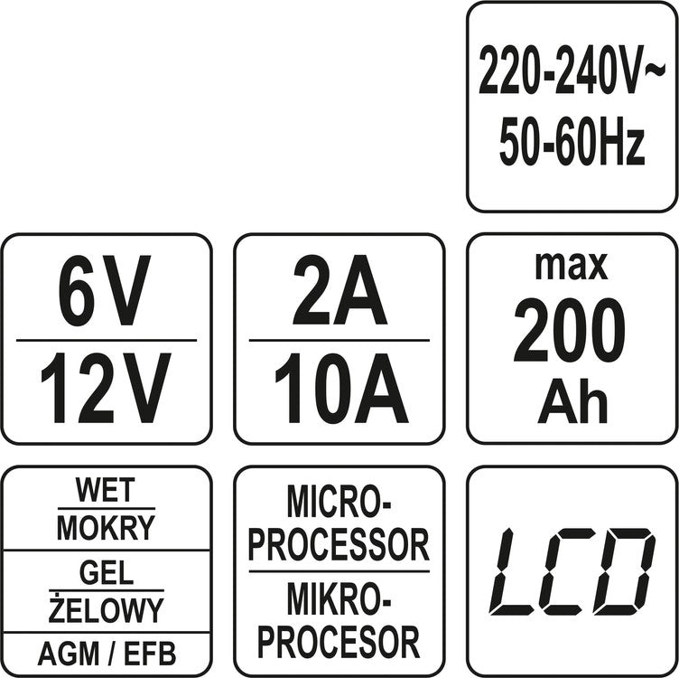 Pakrovėjas 6 V ir 12 V akumuliatorių įkrovimui | 6V/2A, 12V/10A (YT-83002)