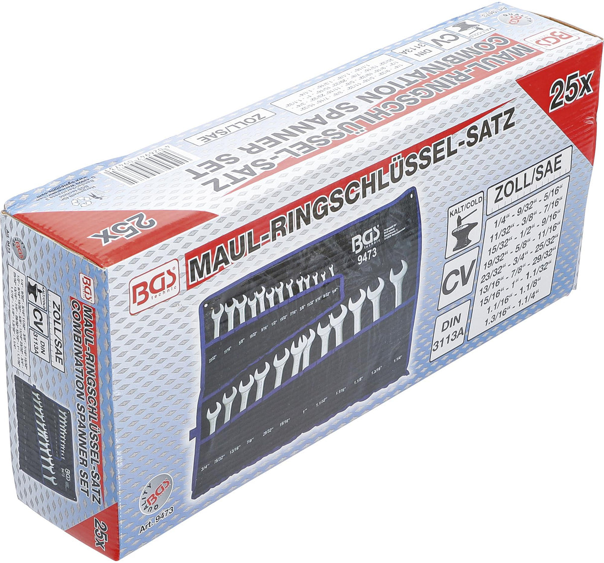 Kombinuotų raktų rinkinys | Coliniai dydžiai | 1/4 "- 1.1/4" | 25 vnt. (9473)