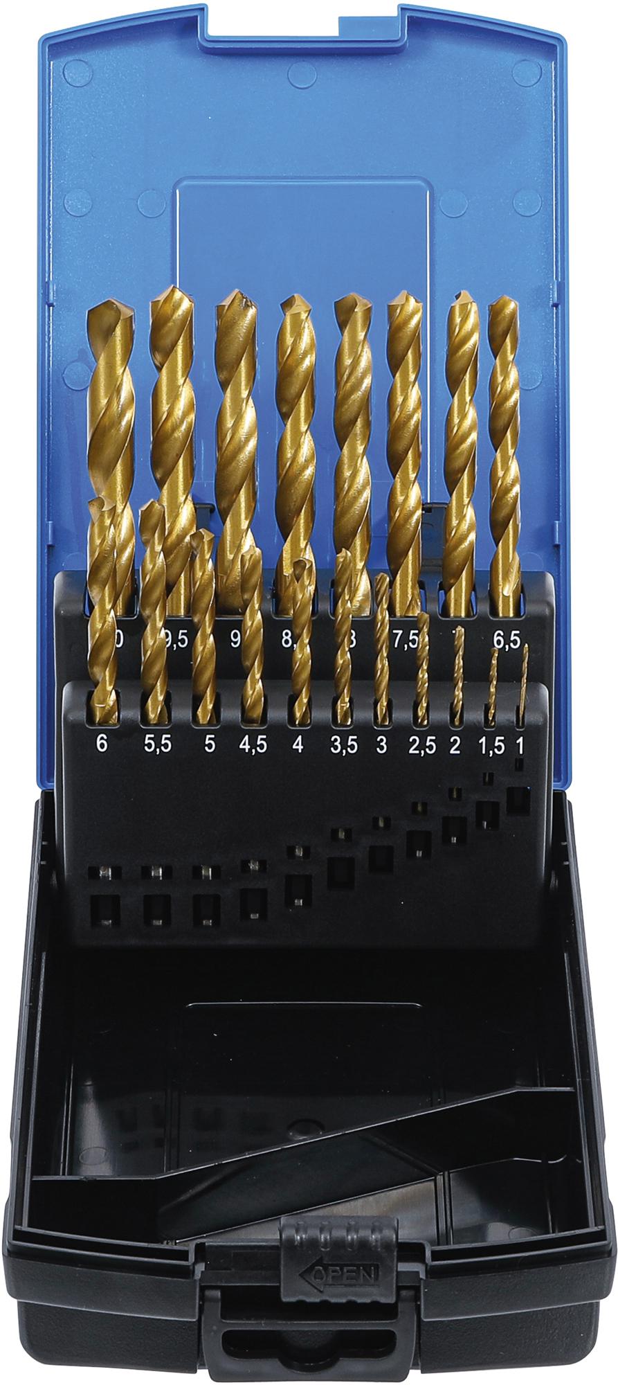 Grąžtų metalui rinkinys | HSS | titano nitridas | 1 - 10 mm | 19 vnt. (2013)