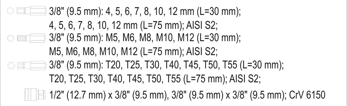 Antgalių rinkinys S2 | torx/hex/spline | 40 vnt. (YT-0400)