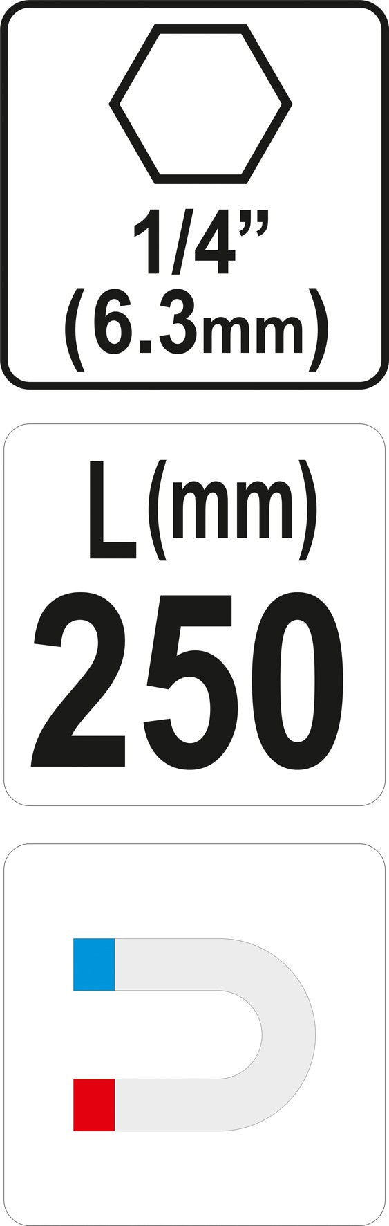 Antgalių laikiklis magnetinis ilgas | 6,3 mm (1/4") | 250 mm (YT-04683)