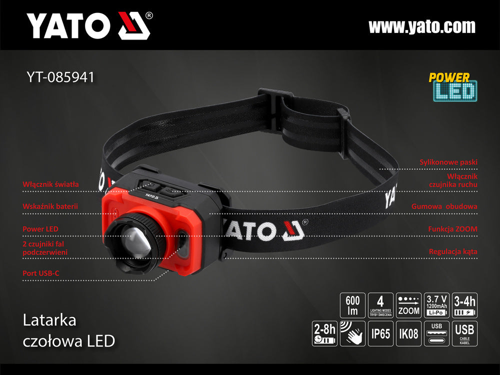 Lempa dedama ant galvos | 600LM AKU / judesio daviklis  | LED (YT-085941)