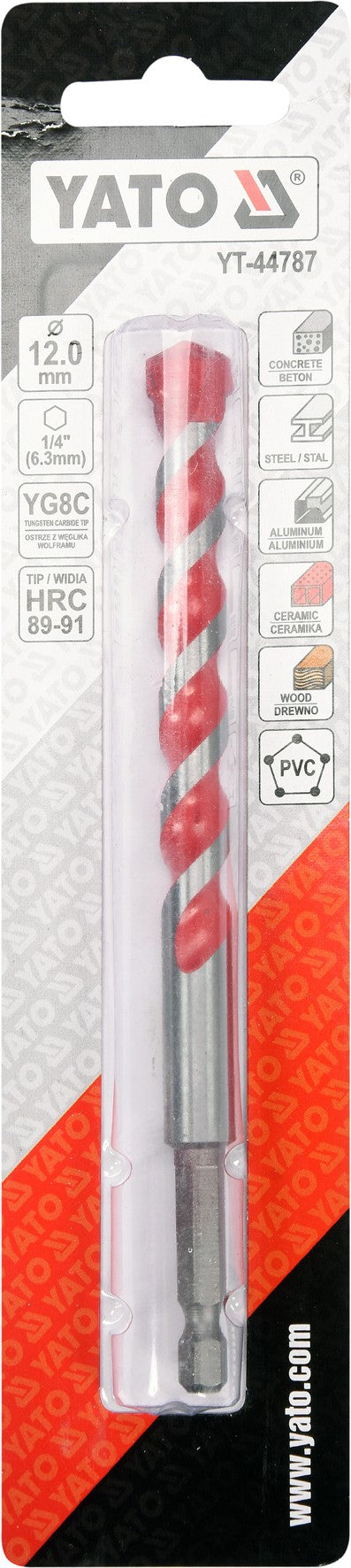 Grąžtas universalus su Hex 6.3 mm (1/4") galu | 12.0 mm (YT-44787)