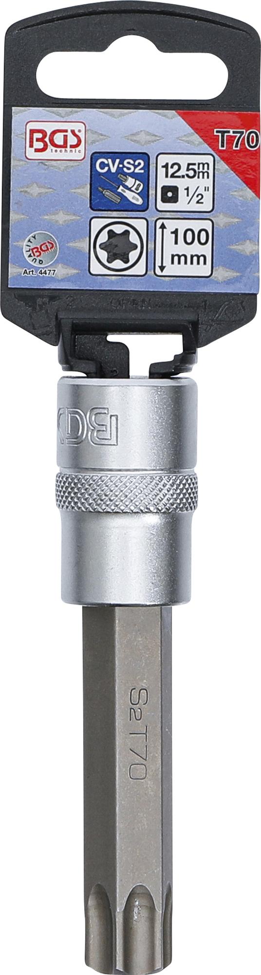 Antgalis įpresuotas į galvutę | ilgis 100 mm | 12,5 mm (1/2") | T-star (Torx) T70 (4477)