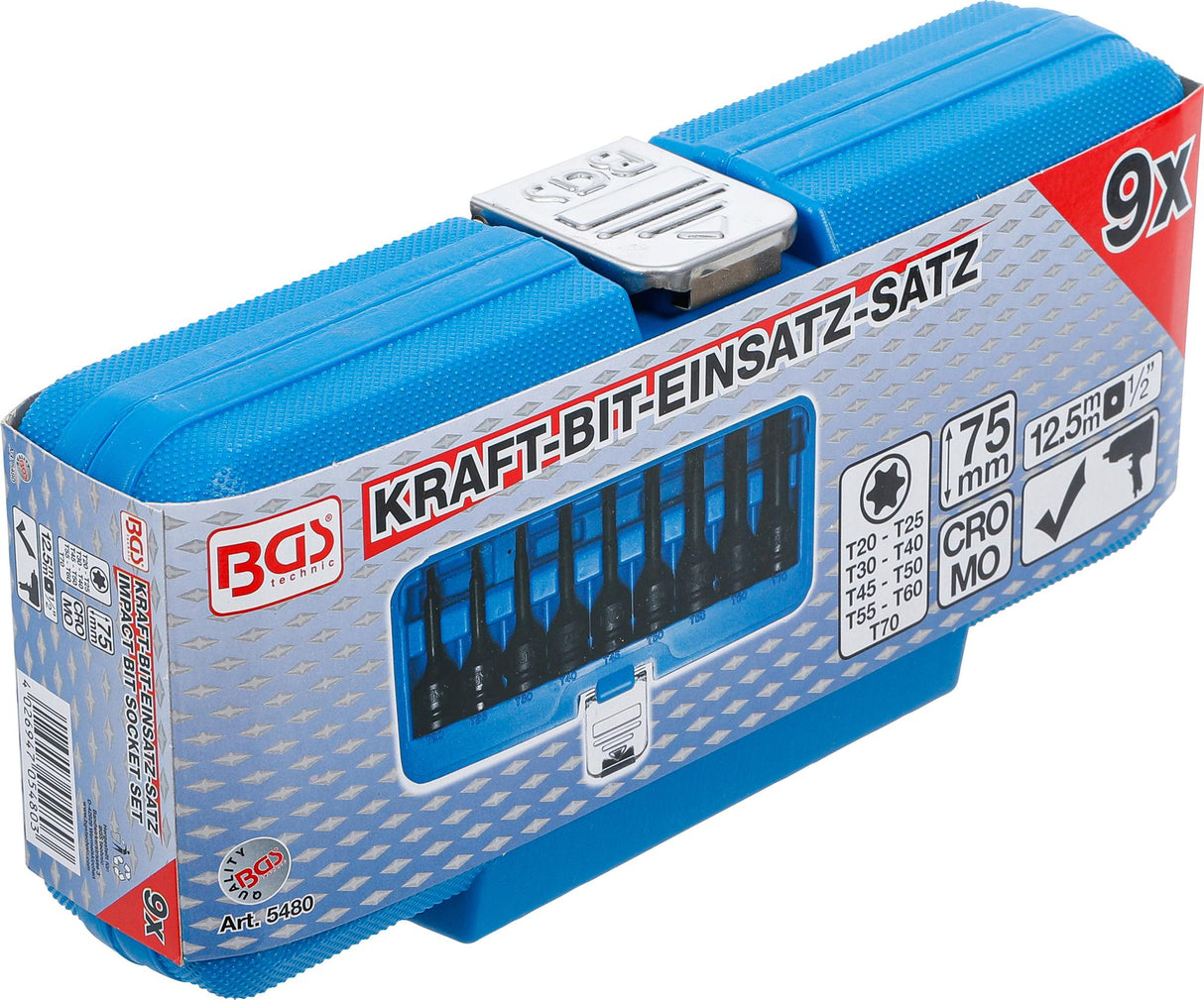 Ударные биты | 12,5 mm (1/2") | T-Star (Torx) T20 - T70 | 9 шт.