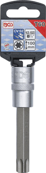 Antgalis įpresuotas į galvutę | ilgis 100 mm | 12,5 mm (1/2") | T-star (Torx) T60  (4476)