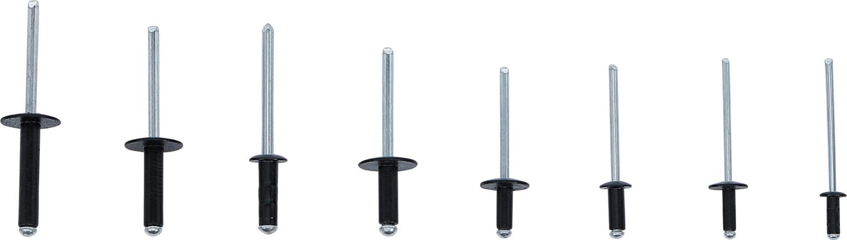 Kniedžių asortimentas | juodos | Aliuminis | Ø 3.2 - 4.8 mm | 200 vnt. (85224)