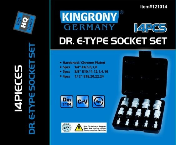 Galvučių rinkinys E-Star varžtams 14 vnt, 1/4"+3/8"+1/2", E4-E24  (KR121014)