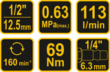 Pneumatinė rankena galvutėms | 12,5 mm (1/2") | 69 Nm (81119)