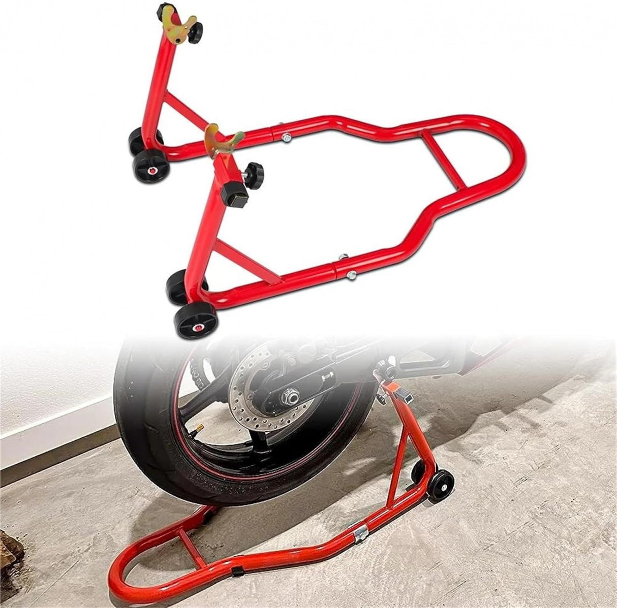 MOTORCYCLE STANDS WITH WHEELS | FOR FRONT AND REAR MOTORCYCLE WHEEL | L-SHAPED (JC-402)