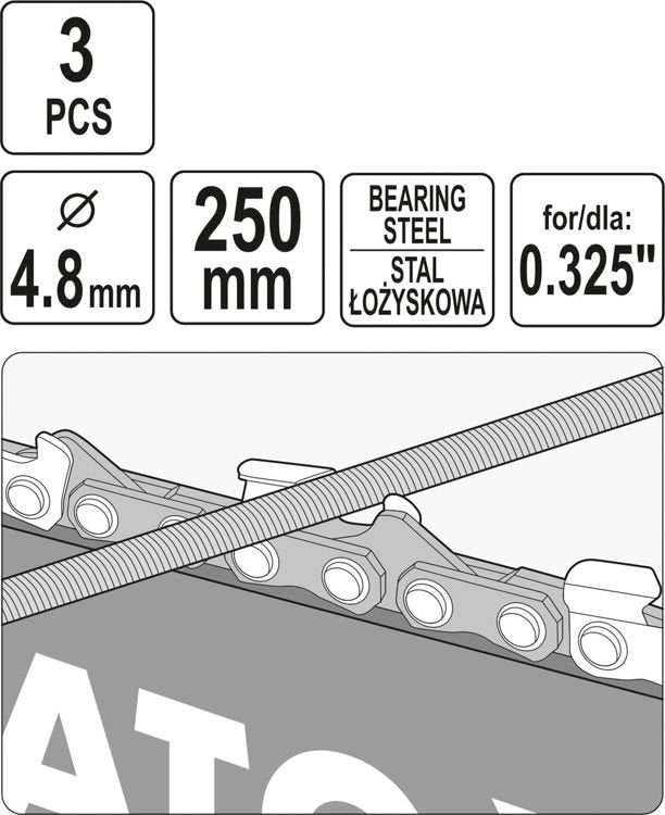 Dildelės | pjūklo grandinėms galąsti | 4.8 mm | 3 vnt. (YT-85027)