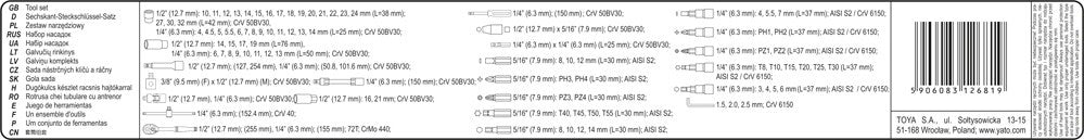Набор инструментов | 6.3 mm (1/4") + 12.5 mm (1/2") | 94 шт.