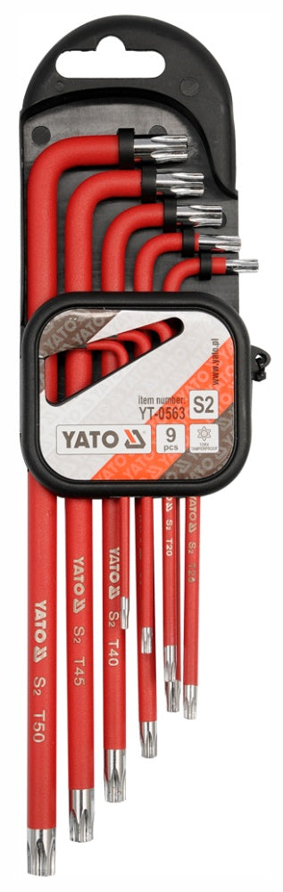L tipo raktų rinkinys | ilgi | S2 | T-Star su skylutėm (Torx) T10 - T50 | 9 vnt. (YT-0563)