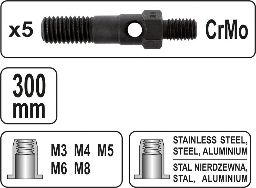 Kniediklis srieginėms kniedėms | M3/M4/M5/M6/M8 (YT-36112)