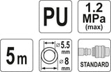 Pneumatinė žarna su antgaliais | 5.5 x 8 mm | 5 m | PU (YT-24201)