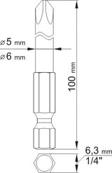 Antgaliai kryžminiai 1/4", 2vnt, : PH1X100MM; PH2X100MM  (YT-0488)