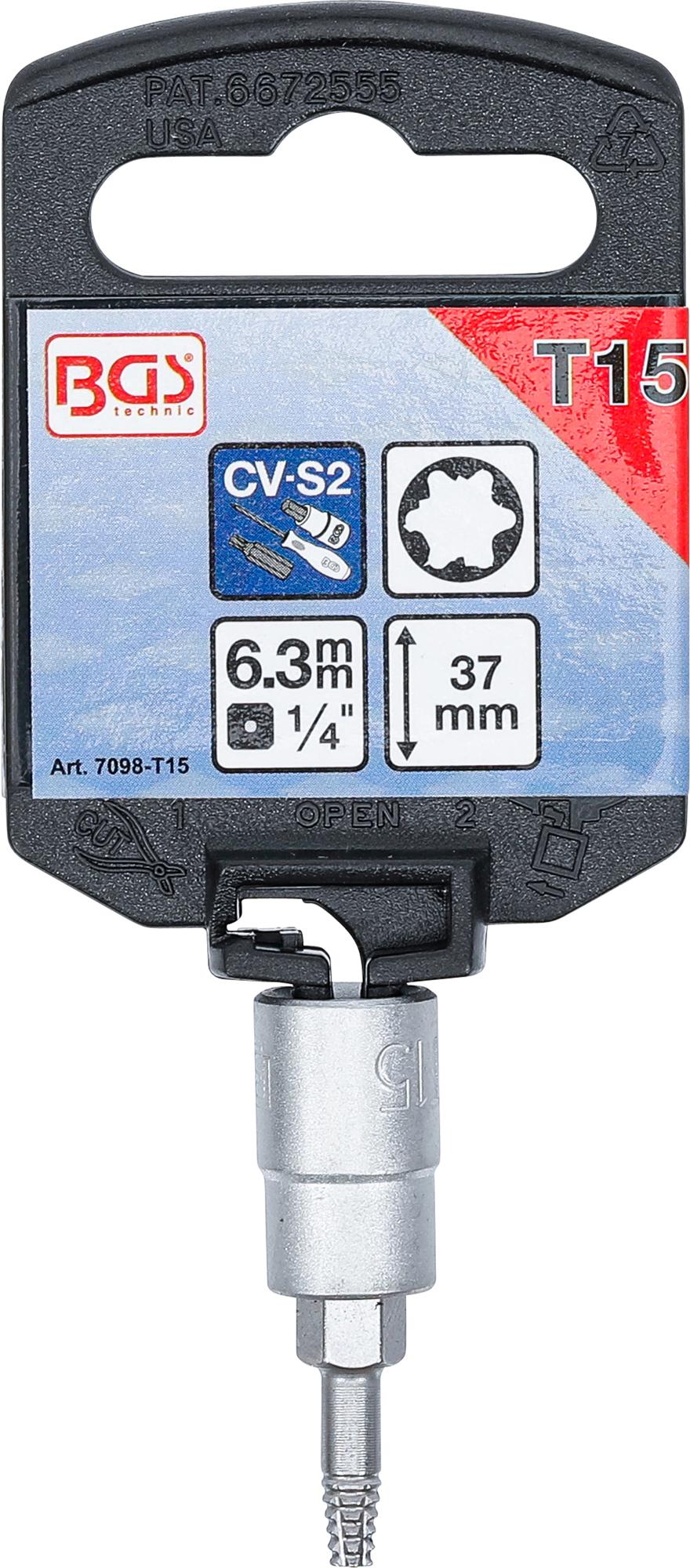 Sraigtinis ištraukimo antgalis | 6,3 mm (1/4") | pažeistam T-Star (Torx) T15 (7098-T15)