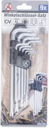 L tipo raktų rinkinys | ilgi | T-Star (Torx) T10-T50 | 9 vnt. (816)
