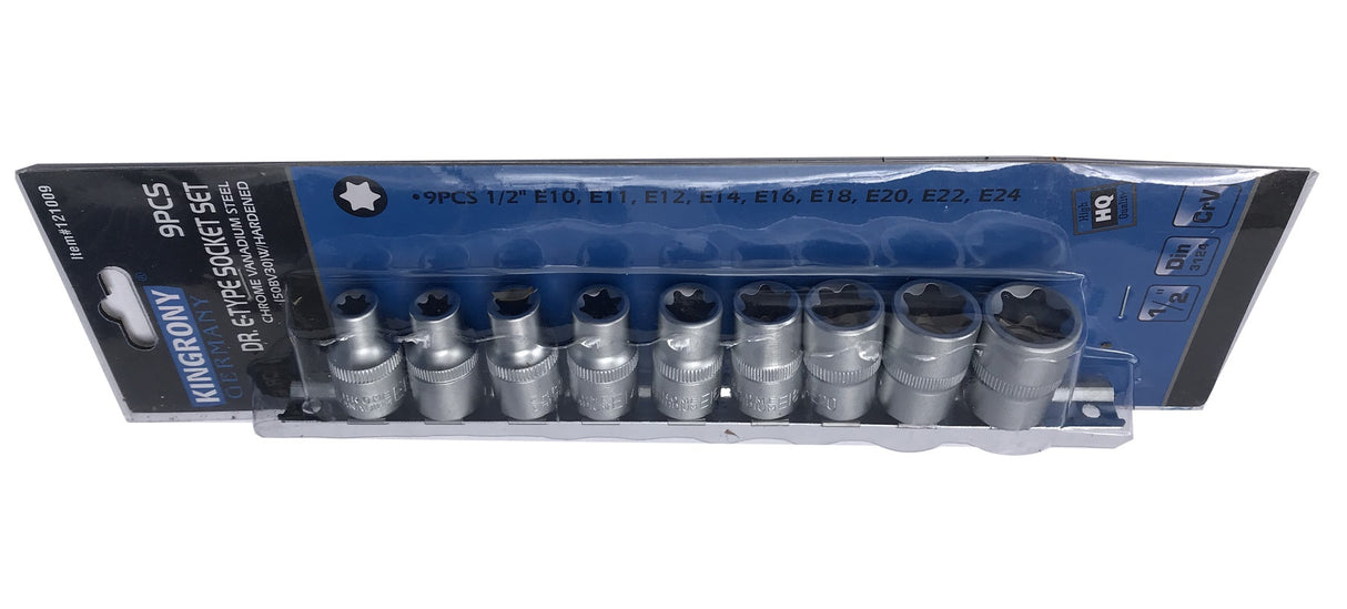 Galvučių rinkinys E-tipas | 12,5 mm (1/2") | E10 - E24 | 9 vnt. (KR121009)