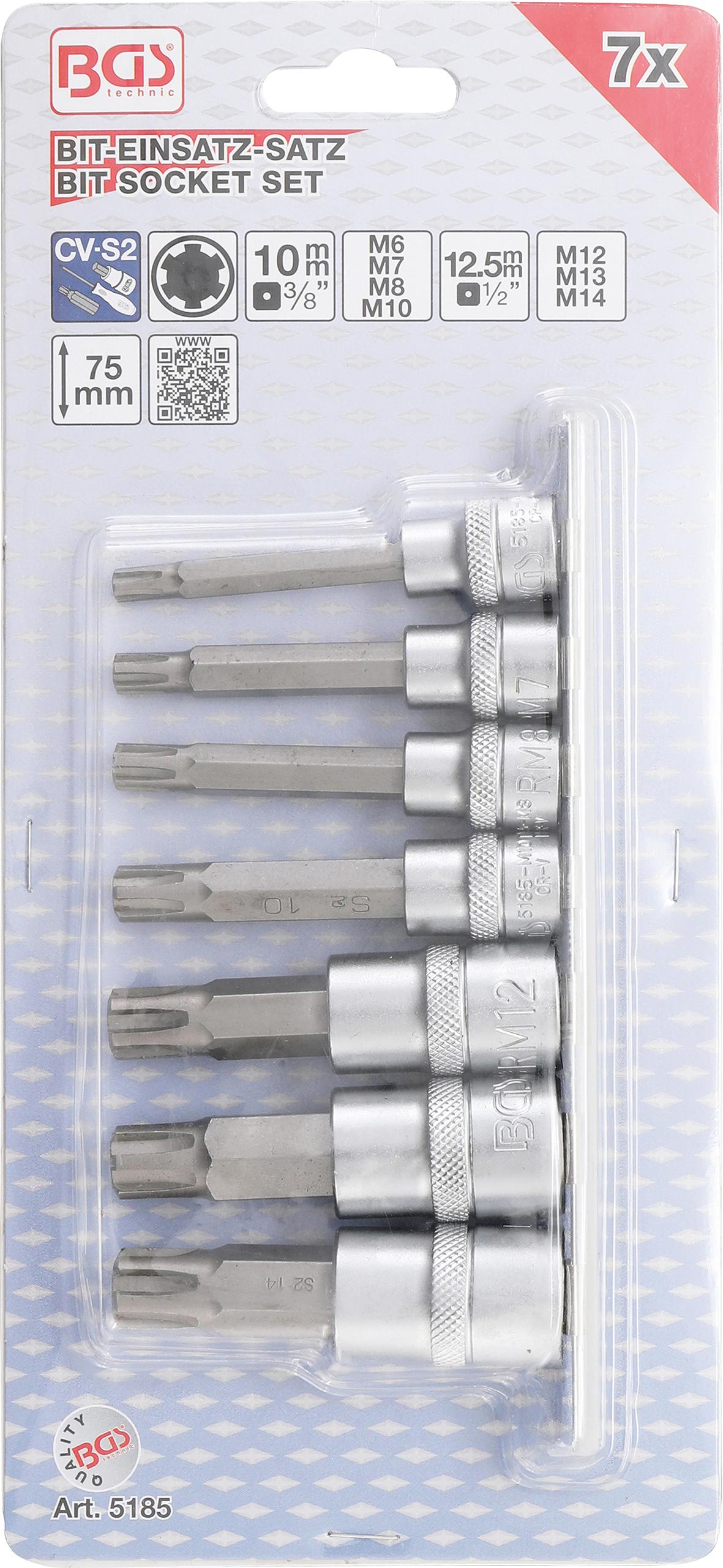 Įpresuotų antgalių rinkinys | 10 mm (3/8") / 12,5 mm (1/2") | Spline (RIBE) M6 - M14 | 7 vnt. (5185)