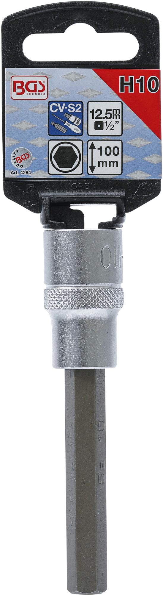Antgalis įpresuotas į galvutę | ilgis 100 mm | 12,5 mm (1/2") | hex šešiakampis 10 mm (4264)