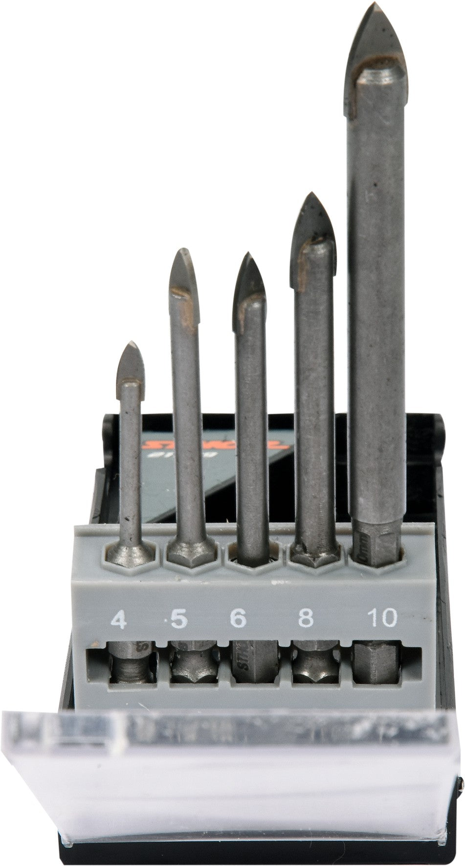 Grąžtų rinkinys stiklui ir keramikai | 6.3 mm (1/4") galu | 4-10 mm | 5 vnt. (21709)