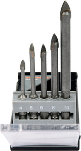 Grąžtų rinkinys stiklui ir keramikai | 6.3 mm (1/4") galu | 4-10 mm | 5 vnt. (21709)