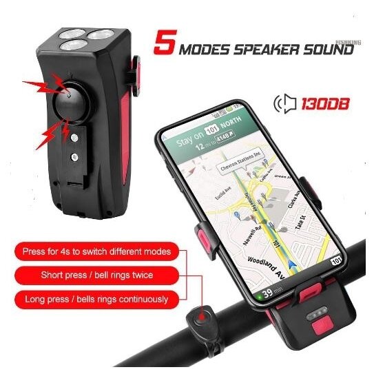BICYCLE LIGHT WITH PHONE HOLDER | SIGNAL | MULTIFUNCTION / POWERBANK | USB | 3 LED (RBL3)