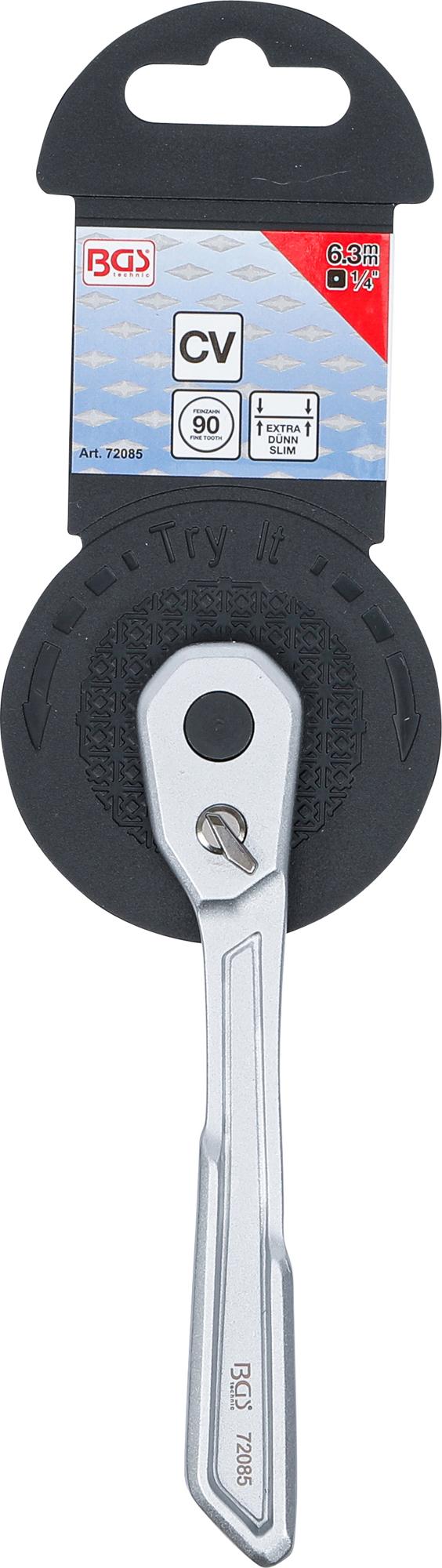 Трещоточный ключ для головок | особо тонкий | мелкий зуб | 6.3 mm (1/4")