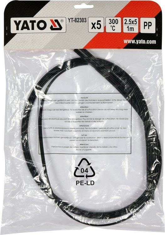 Plastiko suvirinimo juosta | polipropilenas (PP) | 2.5X5 mm | 5х1m / 5 vnt. (YT-82303)