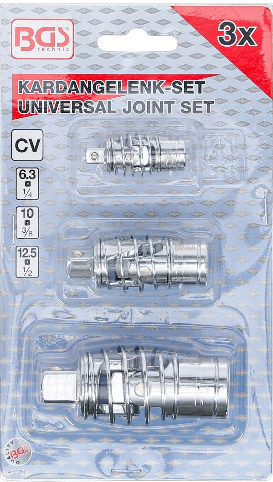 Kardaninių jungčių rinkinys | su spyruokle | 6.3 mm (1/4 ") / 10 mm (3/8") / 12,5 mm (1/2 ") | 3 vnt. (252)