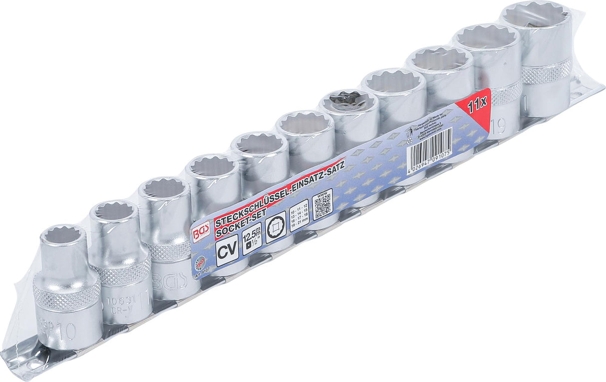 Galvučių rinkinys 12 kampų | 12,5 mm (1/2") | 10 - 21 mm | 11 vnt. (9107)