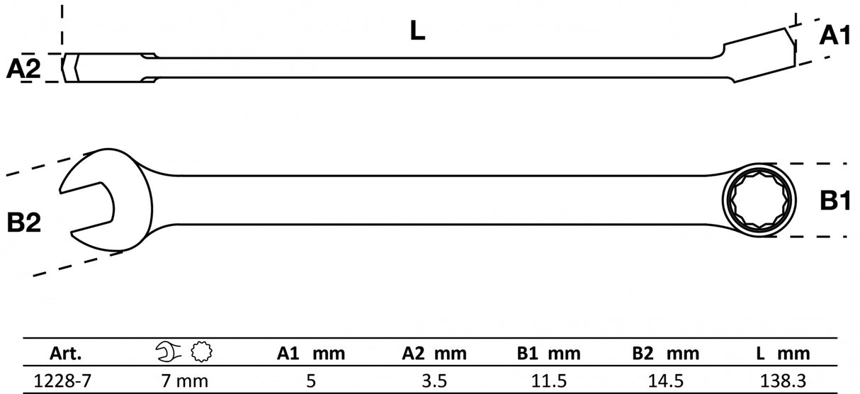 Raktas kombinuotas | ilgas tipas | 7 mm (1228-7)