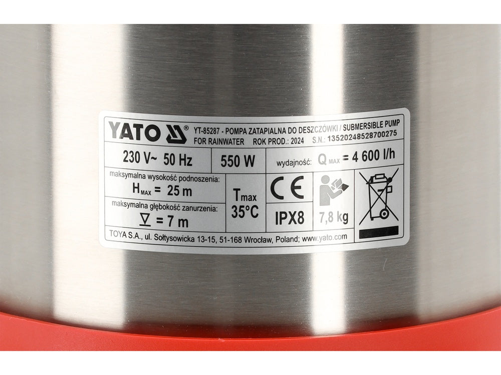 Lietaus vandens siurblys | su plūde | MULTI INOX 550 | automatinis išjungimas (YT-85287)