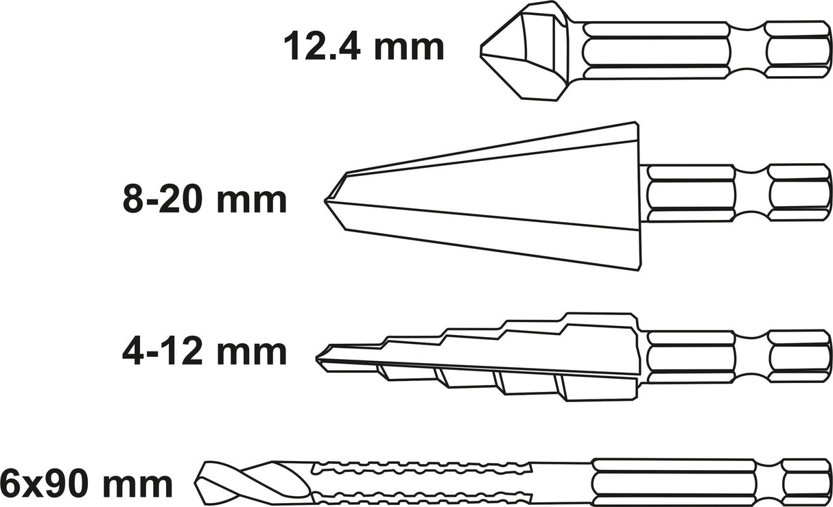 Frezų metalui rinkinys | HSS 4241 | 1/4" (6.3 mm) antgalis | 4 vnt (YT-44705)