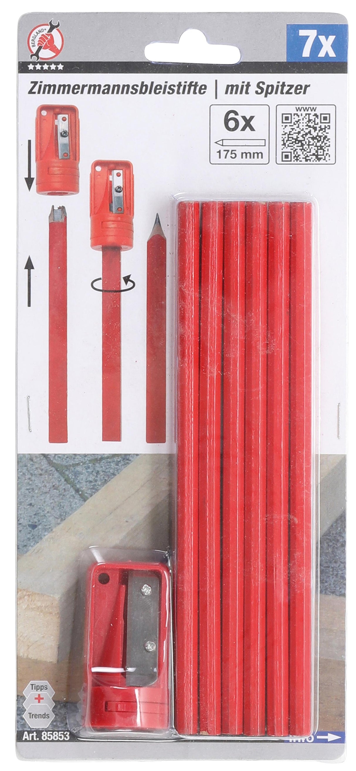 CARPENTER’S PENCILS | 175 MM | WITH SHARPENER | 7 PCS. (85853)