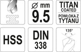 Grąžtas metalui HSS-TIN 9.5 mm (YT-44661)