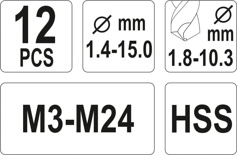 Экстракторы для сломанных болтов с комплектом сверл | M3-M24 | 12 шт.