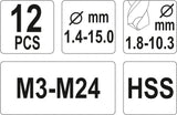 Экстракторы для сломанных болтов с комплектом сверл | M3-M24 | 12 шт.