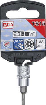 Antgalis 1/4" įpresuotas į galvutę su skyle, penkiakampis TS15x38mm (5184-TS15)