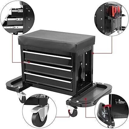 TOOL CABINET / STOOL WITH 3 DRAWERS AND FOLDABLE 2 TRAYS / SHELVES (V7031)