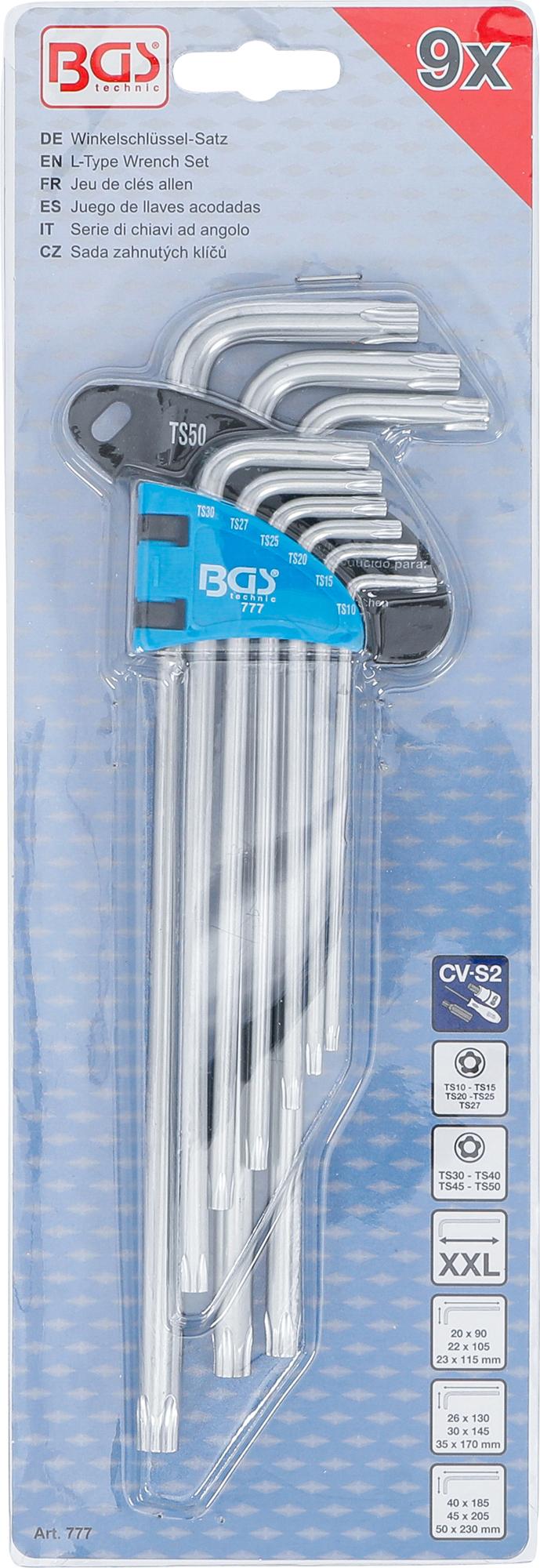 L tipo raktų rinkinys | ilgiausias tipas | 5-kampiai | T-Star (Torx Plus) TS10 - TS50 | 9 vnt. (777)