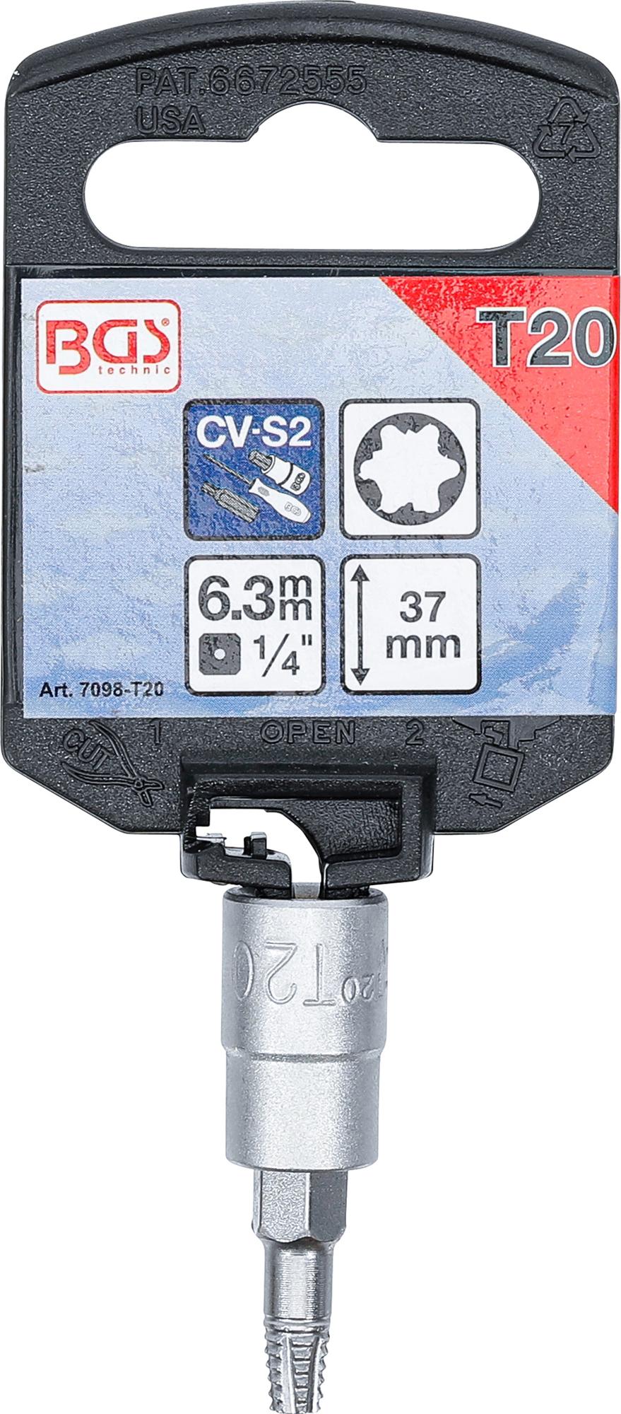 Sraigtinis ištraukimo antgalis | 6,3 mm (1/4") | pažeistam T-Star (Torx) T20 (7098-T20)