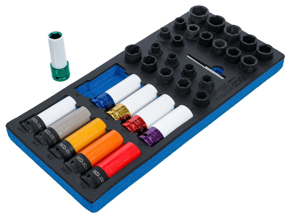 TOOL CASE 3/3: SET OF IMPACT SOCKETS / IMPACT-RESISTANT SOCKETS WITH PROTECTION AND SCREW BITS | 12.5 MM (1/2") | 33 PCS. (74557)