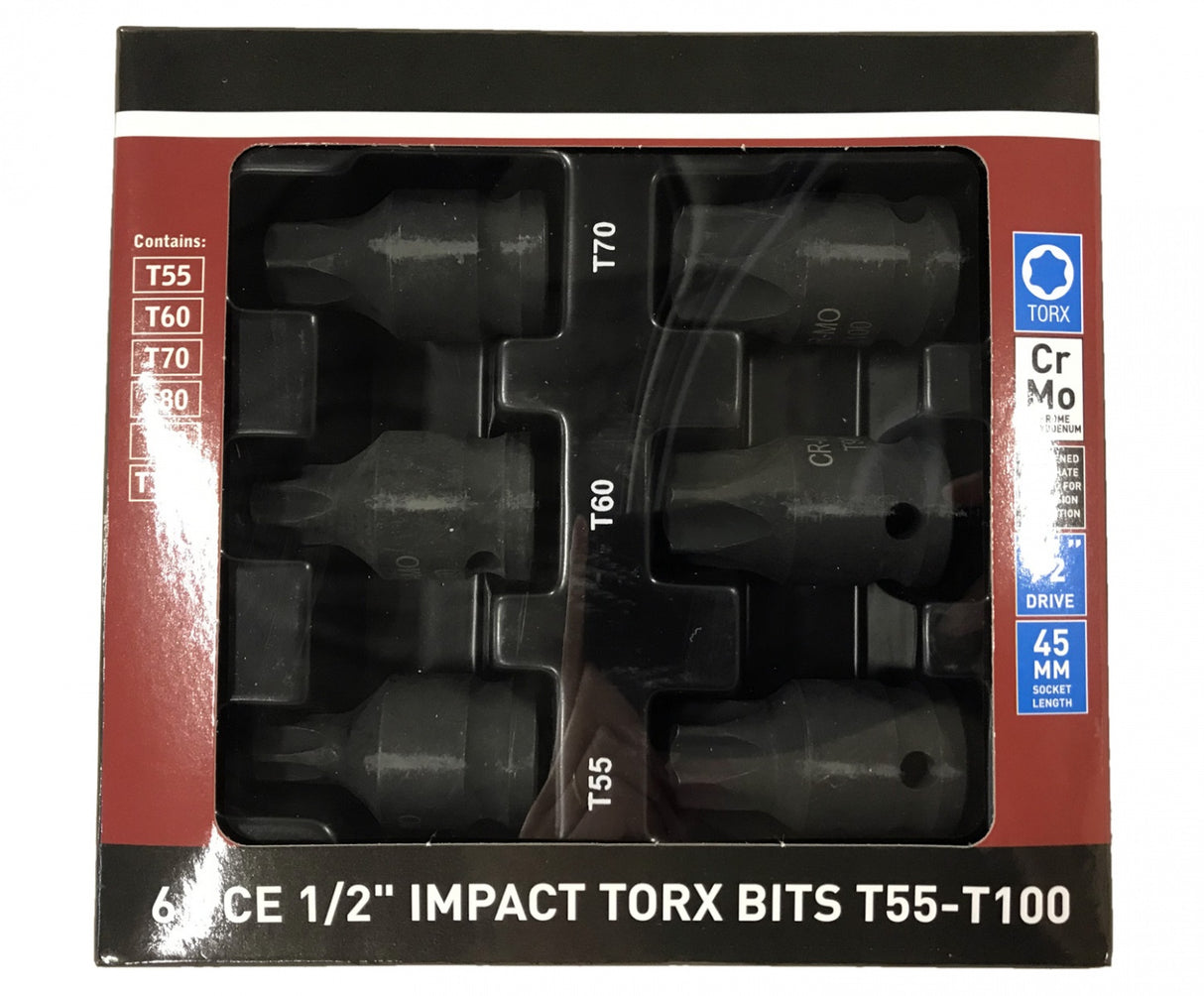 Набор ударных бит | 12,5 mm (1/2") | T-Star (Torx) T55 - T100 | 6 шт.