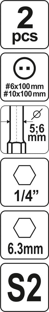 Antgaliai dviūsiai 1/4", 2vnt, : NR6 X100MM; NR10 X100MM (YT-0499)