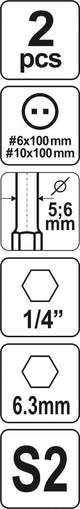 Antgaliai dviūsiai 1/4", 2vnt, : NR6 X100MM; NR10 X100MM (YT-0499)