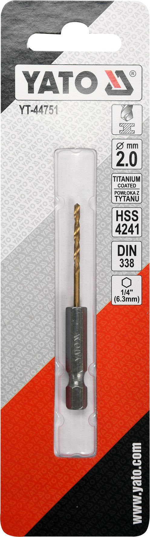 Сверло по металлу с хвостовиком Hex 6.3 mm (1/4") HSS-TiN | 2.0 mm